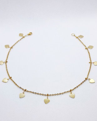 Colier tip choker din lantisor cu inimioare - auriu