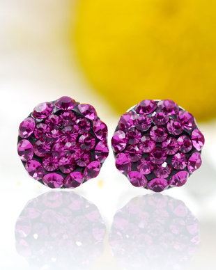 Cercei Swarovski / Fuchsia / Chaton Ball / Argint 925