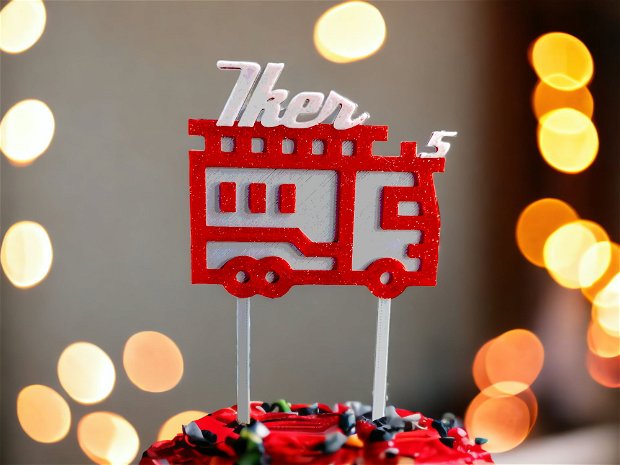 Cake Topper Personalizat cu tematica Pompieri, cu numele si varsta
