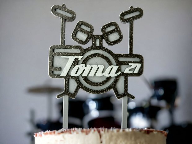 Cake Topper Personalizat cu tematica Set de tobe, cu numele si varsta