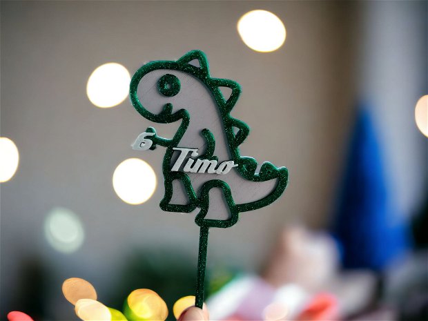 Decoratiune pentru Tort Personalizata cu tematica Dinozaur, cu numele si varsta