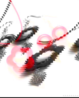 set cu howlite rosu si jad alb 43366