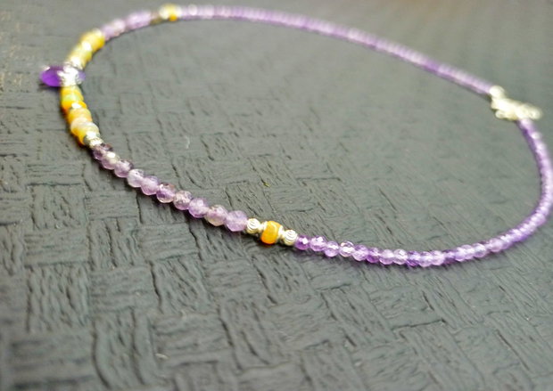 Colier argint opal de foc etiopian ametist picatura heishi disc minimalist boho chic trendy wearable - Transport gratuit