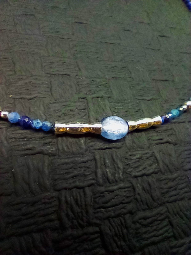 Colier argint kyanit topaz lapis lazuli minimalist boho chic trendy - Transport gratuit