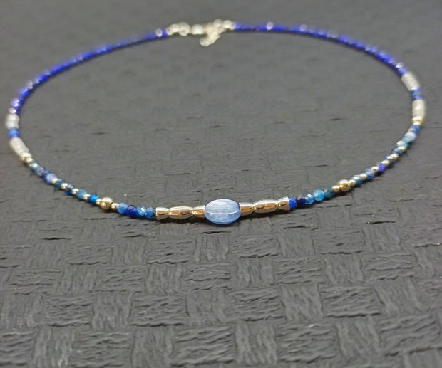 Colier argint kyanit topaz lapis lazuli minimalist boho chic trendy - Transport gratuit