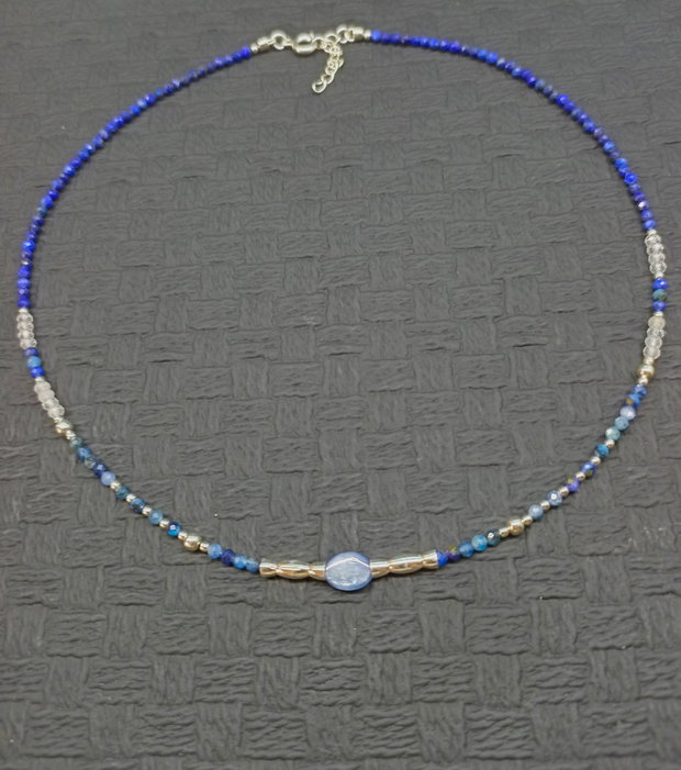 Colier argint kyanit topaz lapis lazuli minimalist boho chic trendy - Transport gratuit