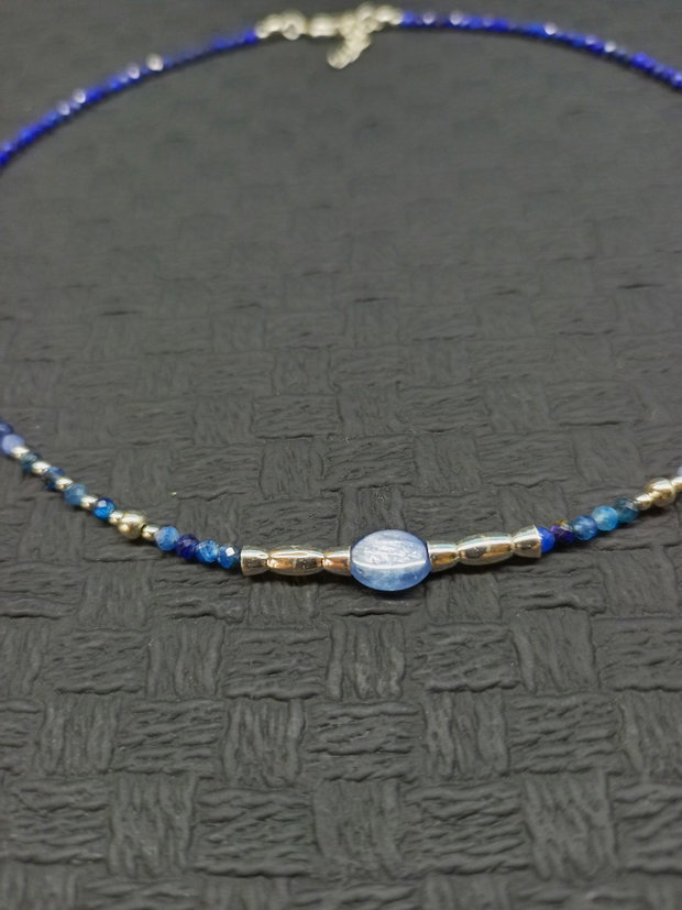 Colier argint kyanit topaz lapis lazuli minimalist boho chic trendy - Transport gratuit
