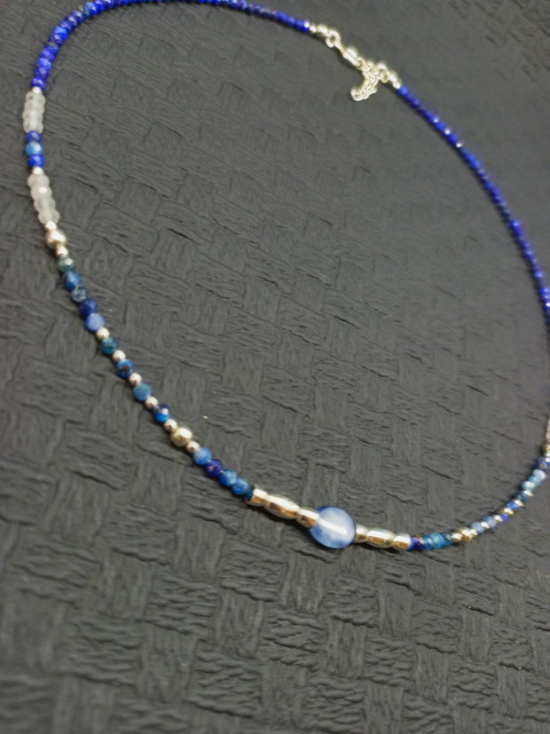 Colier argint kyanit topaz lapis lazuli minimalist boho chic trendy - Transport gratuit