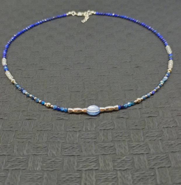 Colier argint kyanit topaz lapis lazuli minimalist boho chic trendy - Transport gratuit