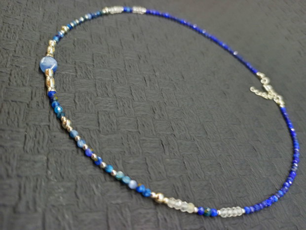 Colier argint kyanit topaz lapis lazuli minimalist boho chic trendy - Transport gratuit