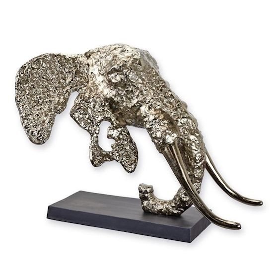 Cap de elefant-statueta din aluminiu cu un soclu din marmura