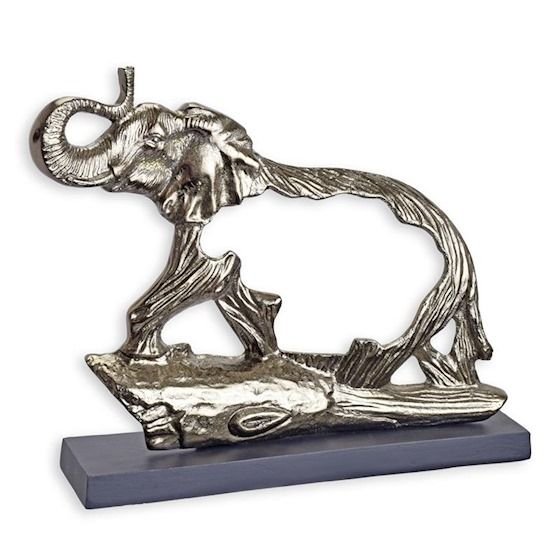 Elefant-statueta moderna din aluminiu cu un soclu din marmura
