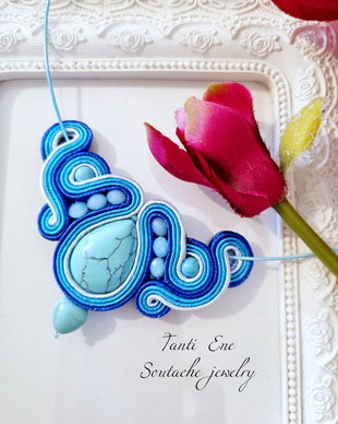 Colier soutache albastru-turcoaz