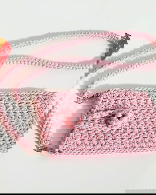 Pouch Crosetat Roz - pentru telefon sau accesorii