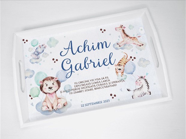 Set aniversar personalizat 1 anisor - Baby Animals Friends - Tavita mot si accesorii