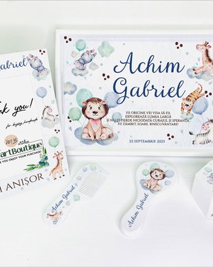 Set aniversar personalizat 1 anisor - Baby Animals Friends - Tavita mot si accesorii