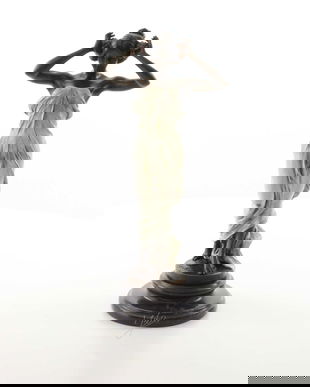 Statueta Art Deco din bronz cu o dansatoare