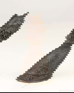 CLOPOT DE BRONZ DE MANA CU O PISICA