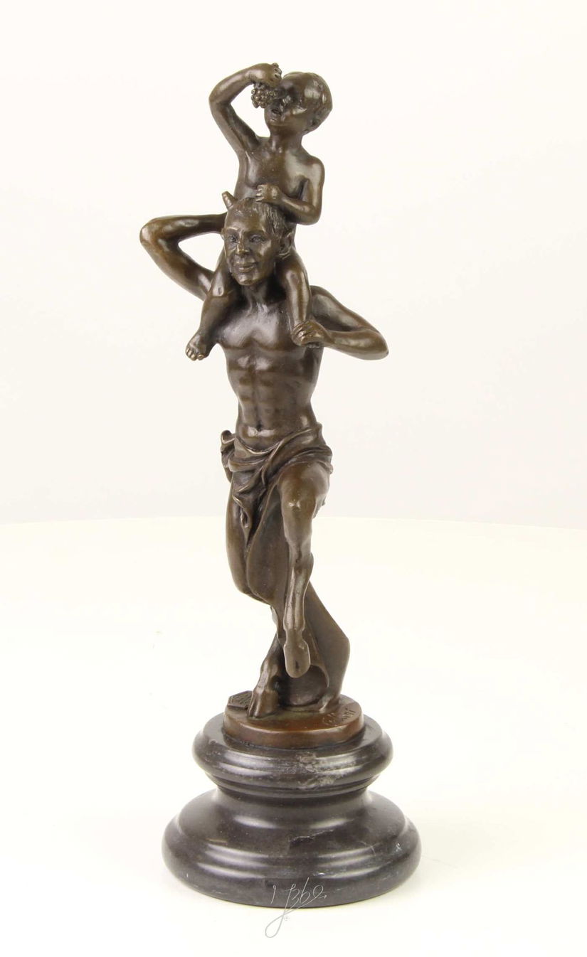 BACHUS - STATUETA DIN BRONZ PE SOCLU DIN BRONZ