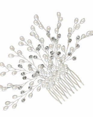Accesoriu par mireasa tip pieptene, cu sarma, perlute si cristale (PM009)