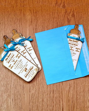 Invitatii din Lemn cu Magnet - Botez / Nunta / Alte Evenimente