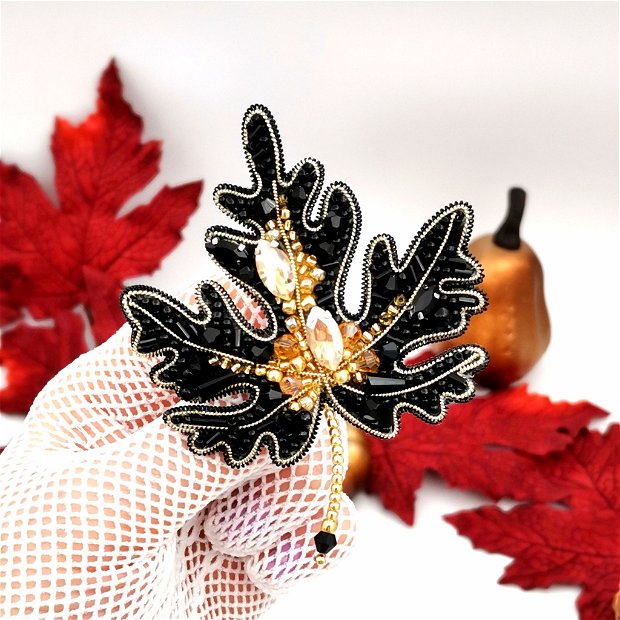 Broșa frunza - Black Glam Autumn