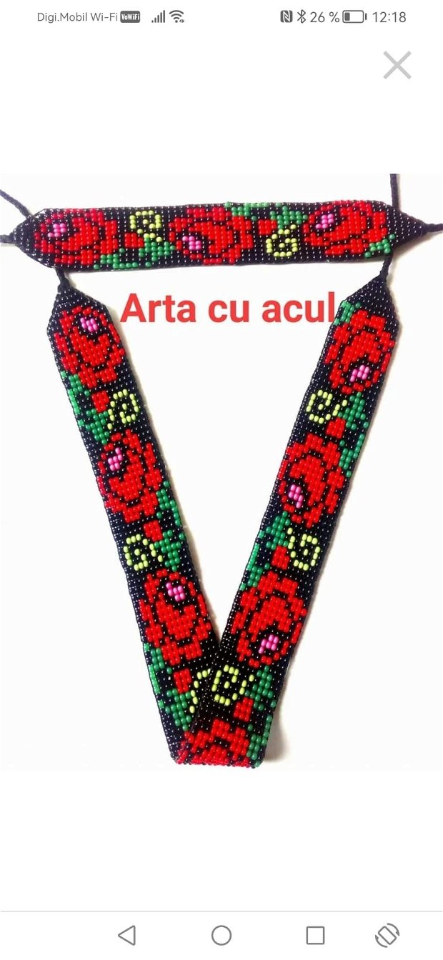 Set zgardan și brățară tradițional românesc cu trandafiri roșii