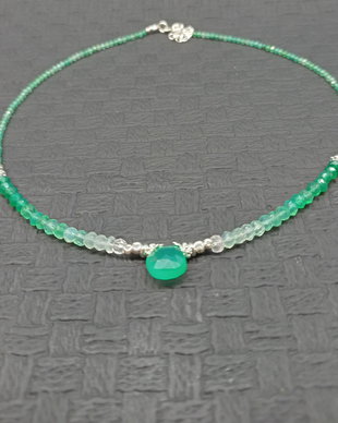Colier argint onix verde agat verde natural minimalist brioleta gradient nuante minimalist boho chic romantic trendy wearable - Transport gratuit