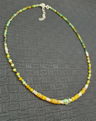 Colier argint opal de foc etiopian green grass agate opal galben turcoaz natural african heishi disc  stardustminimalist boho chic trendy cadou - Transport gratuit