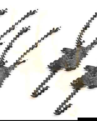 Pereche cuiere din fonta cu capete de cerbi