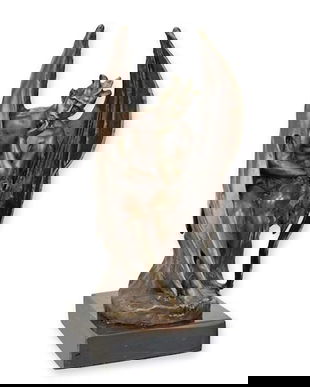 Satan-statueta din bronz cu un soclu din marmura