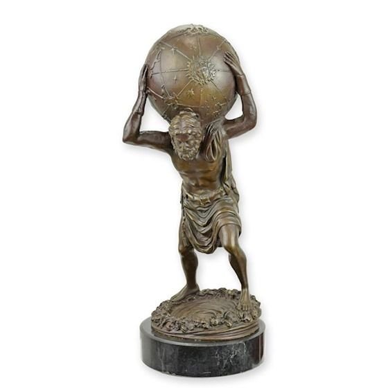Atlas-statueta din bronz cu un soclu din marmura