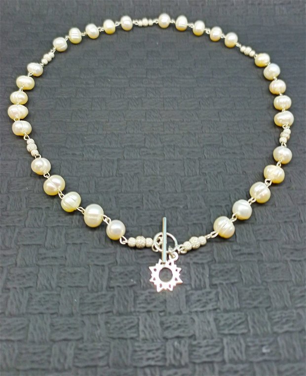 Colier argint perle de cultura naturale charm argint stardust toggle clasic romantic trendy - Transport gratuit