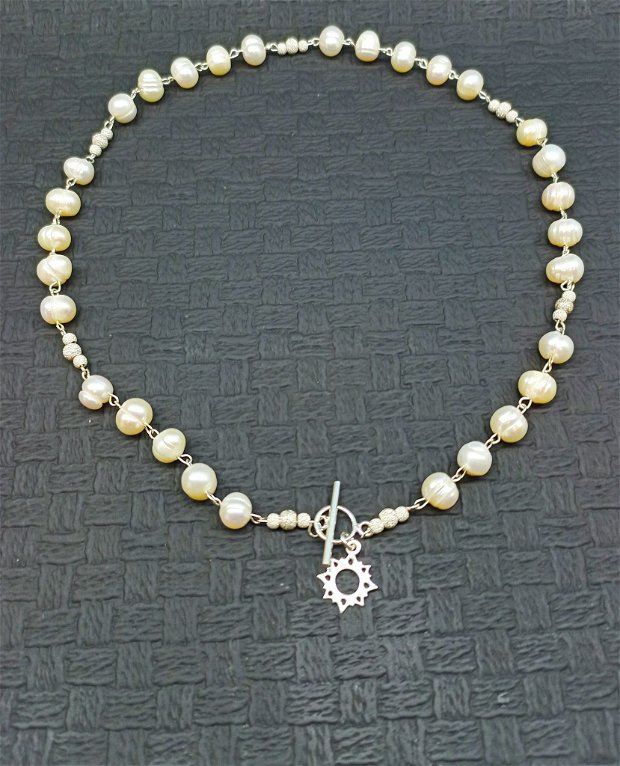 Colier argint perle de cultura naturale charm argint stardust toggle clasic romantic trendy - Transport gratuit