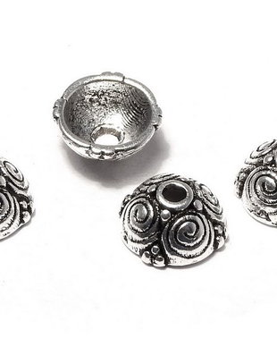 Capacel metalic, argintiu antichizat, 9x4 mm