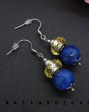 Cercei statement handmade -  agate si cristale de sticla fatetate (cod857)
