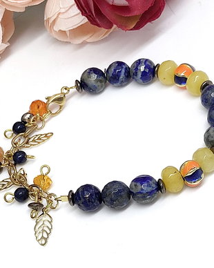 Bratara dovleac /toamna cu lapis lazuli si jad