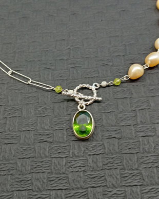 Colier argint perle de cultura naturale peridot clasic trendy lant argint charm peridot stardust  romantic clasic cadou -Transport gratuit