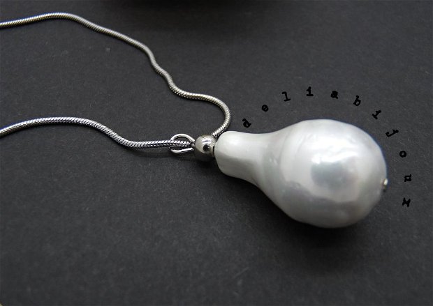 Colier lant otel inoxidabil si pandantiv perla (cod860)