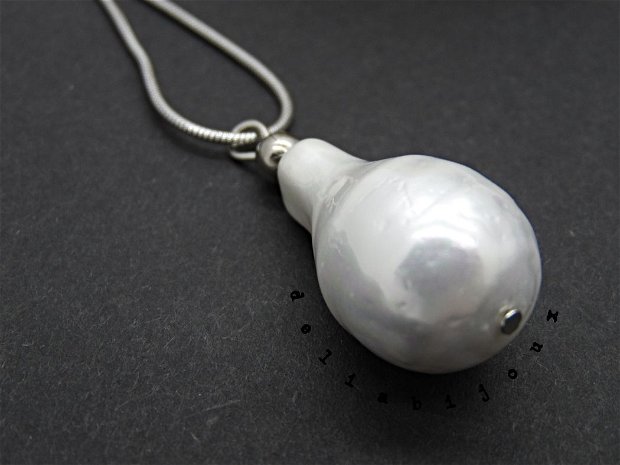 Colier lant otel inoxidabil si pandantiv perla (cod860)