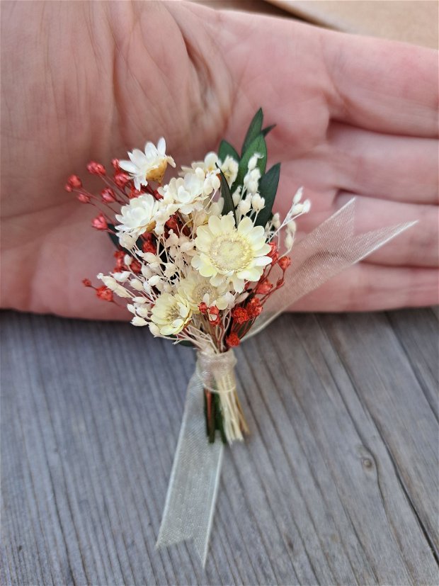 Cocarde/ Brățări domnișoare onoare-flori naturale uscate și criogenate,  Galben pal Alb Roz vintage