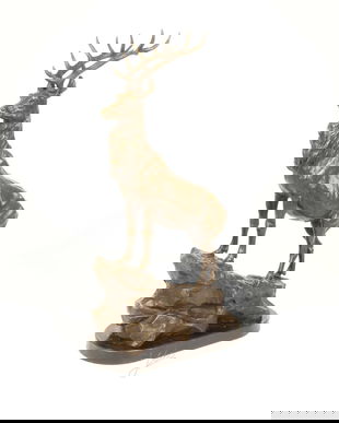 CERB- STATUETA DIN BRONZ PE SOCLU DIN MARMURA