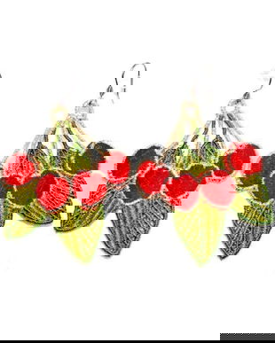Cercei cirese rosii brodate