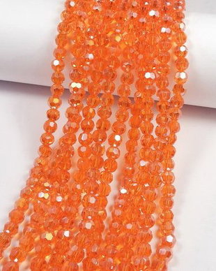 Cristale din sticla, rotunde, 4 mm, AB, rosu orange