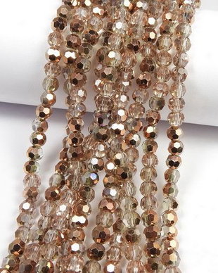 Cristale din sticla, rotunde, 4 mm, electroplacate, cupru