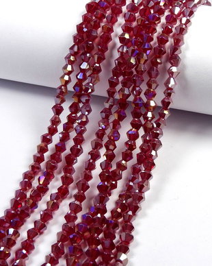 Cristale din sticla, biconice, 3 mm, AB, rosu inchis