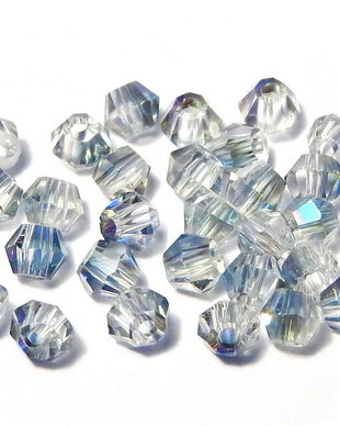 Cristale din sticla, biconice, 4 mm, AB, gri