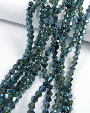 Cristale din sticla, biconice, 4 mm, AB, teal