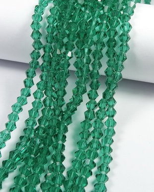 Cristale din sticla, biconice, 3 mm, verde smarald