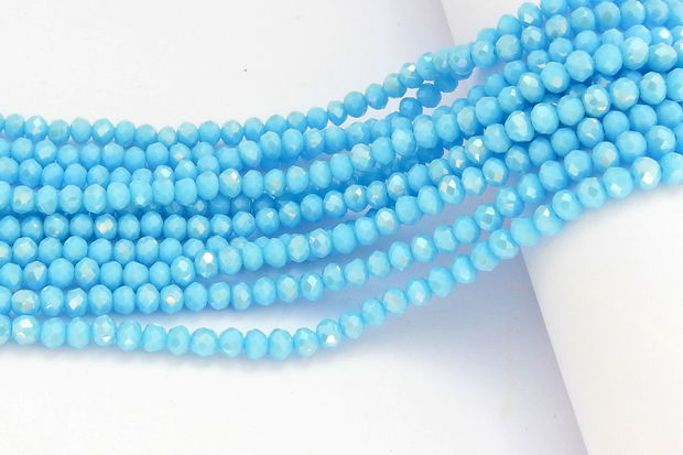 Cristale din sticla, rondelle, opace, 4x3.5 mm, AB, aquamarin